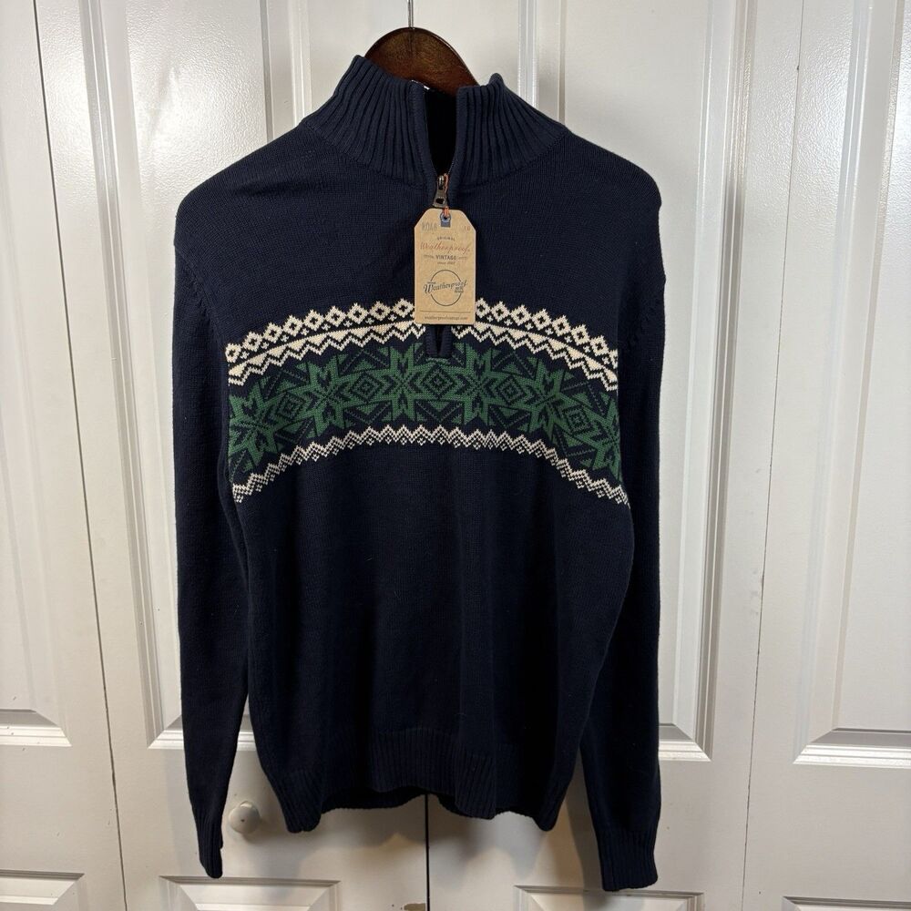 Weatherproof Vintage Mens S Quarter Zip Sweater Navy Fair Isle NWT Winter